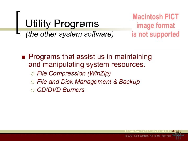 Utility Programs (the other system software) n Programs that assist us in maintaining and