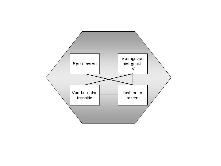 Specificeren Vormgeven niet geaut. IV Voorbereiden transitie Toetsen en testen 