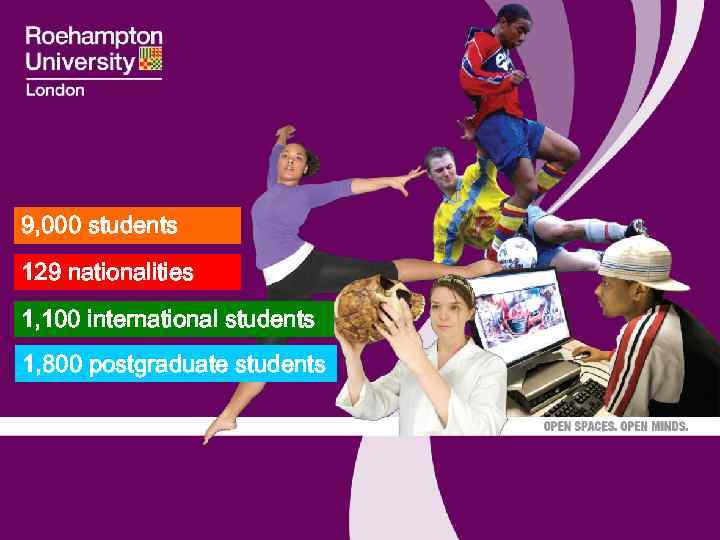 9, 000 students 129 nationalities 1, 100 international students 1, 800 postgraduate students 