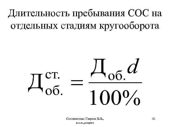 Длительность пребывания СОС на отдельных стадиям кругооборота Составитель: Гавриш В. В. , к. э.