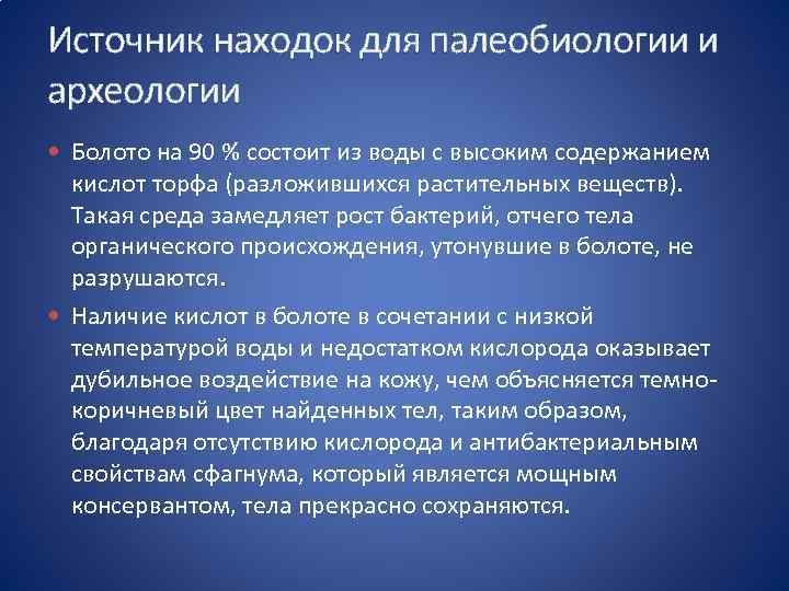 Источник находок для палеобиологии и археологии Болото на 90 % состоит из воды с