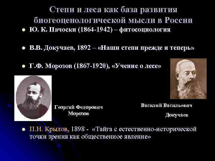 Степи и леса как база развития биогеоценологической мысли в России l Ю. К. Пачоски