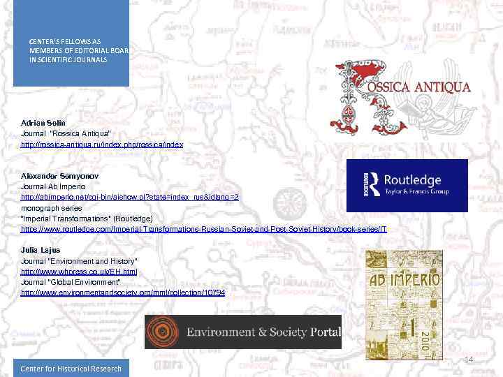 CENTER’S FELLOWS AS MEMBERS OF EDITORIAL BOARD IN SCIENTIFIC JOURNALS Adrian Selin Journal “Rossica