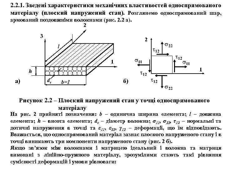 2. 2. 1. Зведені характеристики механічних властивостей односпрямованого матеріалу (плоский напружений стан). Розглянемо односпрямований