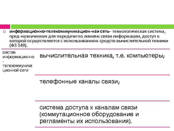  информационно телекоммуникацион ная сеть– технологическая система, пред назначенная для передачи по линиям связи