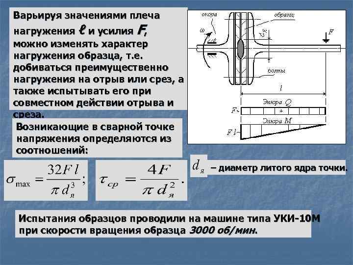 Варьируя значениями плеча нагружения ℓ и усилия F, можно изменять характер нагружения образца, т.