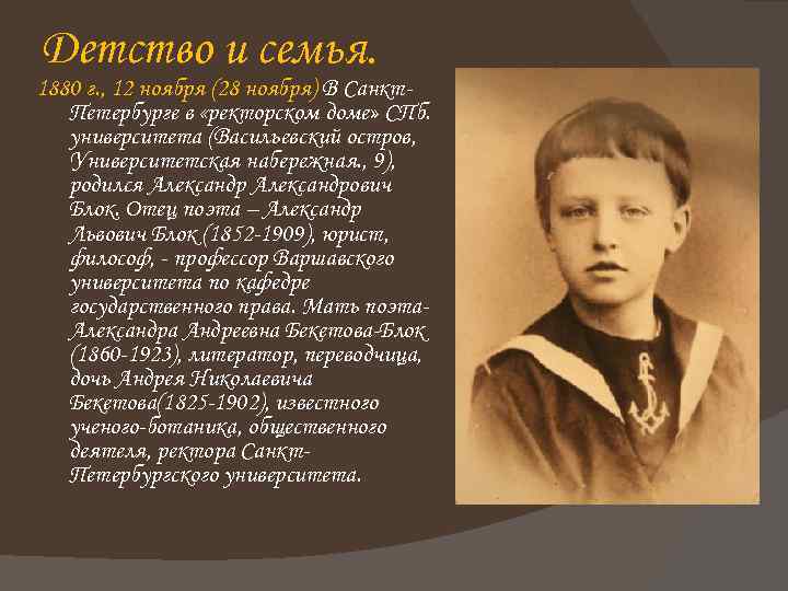 Детство и семья. 1880 г. , 12 ноября (28 ноября) В Санкт. Петербурге в