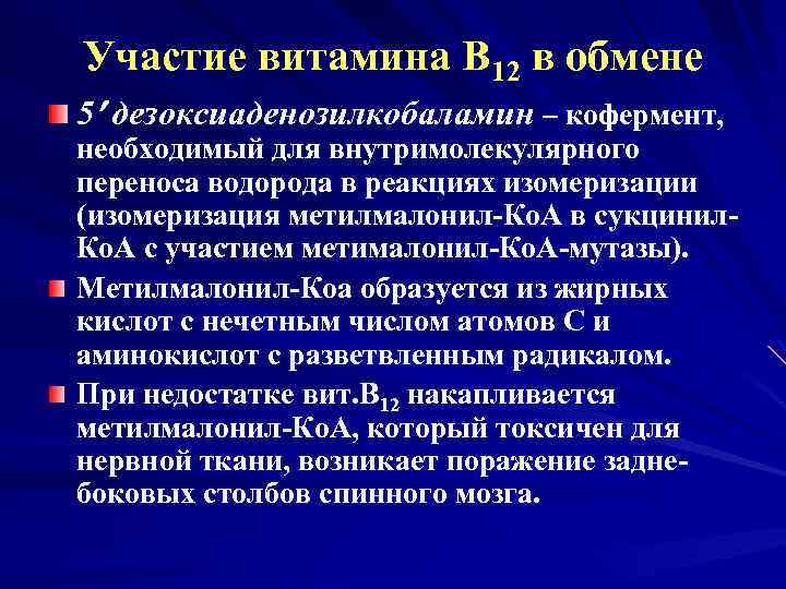 Участие витамина В 12 в обмене 5 дезоксиаденозилкобаламин – кофермент, необходимый для внутримолекулярного переноса