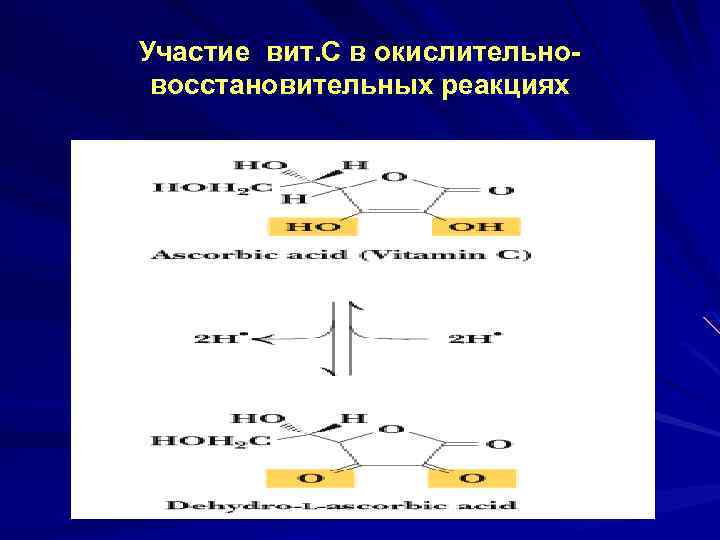 Участие вит. С в окислительновосстановительных реакциях 