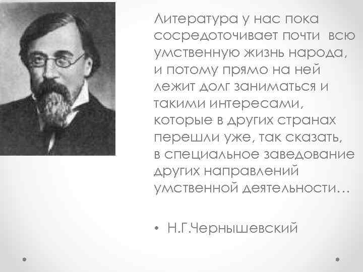 Литература у нас пока сосредоточивает почти всю умственную жизнь народа, и потому прямо на