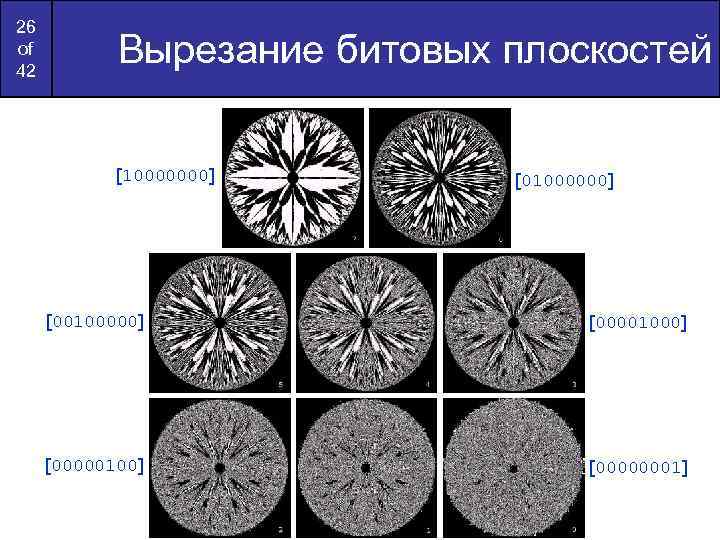 26 of 42 Вырезание битовых плоскостей [10000000] [01000000] [00100000] [00001000] [00000100] [00000001] 