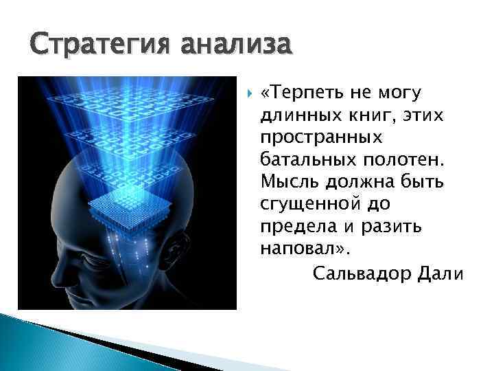 Стратегия анализа «Терпеть не могу длинных книг, этих пространных батальных полотен. Мысль должна быть