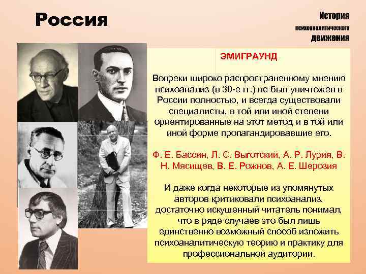 Россия ЭМИГРАУНД Вопреки широко распространенному мнению психоанализ (в 30 -е гг. ) не был