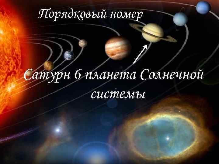 Порядковый номер Сатурн 6 планета Солнечной системы 