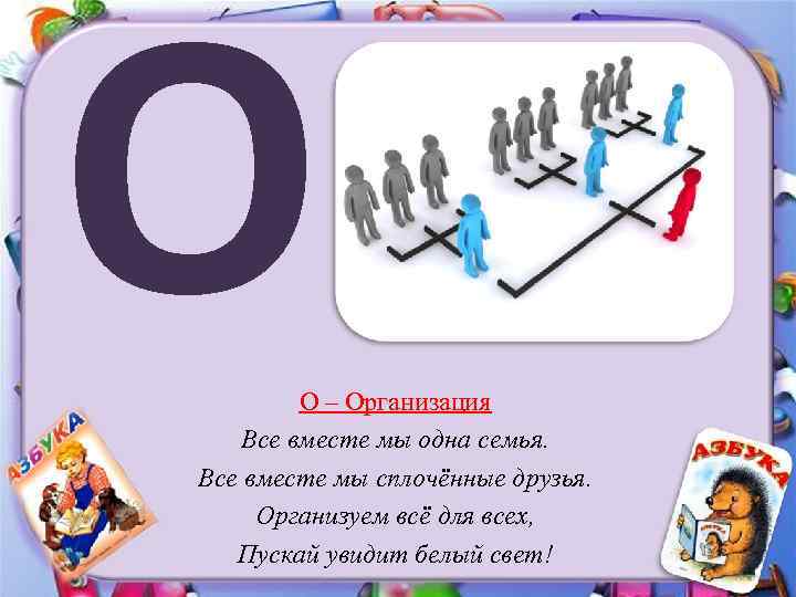 О О – Организация Все вместе мы одна семья. Все вместе мы сплочённые друзья.