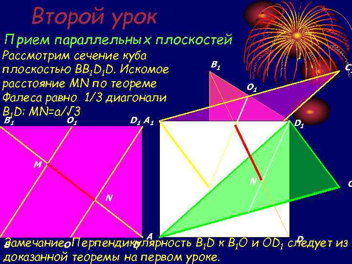 Второй урок Прием параллельных плоскостей Рассмотрим сечение куба плоскостью BB 1 D 1 D.