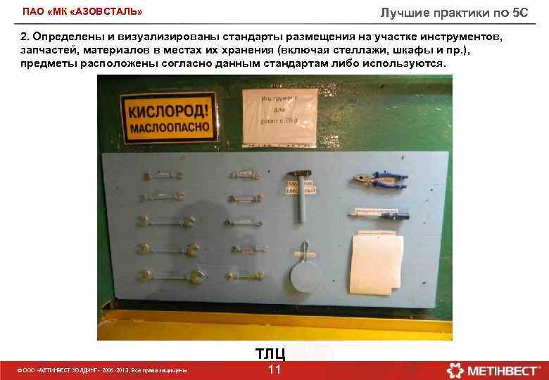 Лучшие практики по 5 С ПАО «МК «АЗОВСТАЛЬ» 2. Определены и визуализированы стандарты размещения