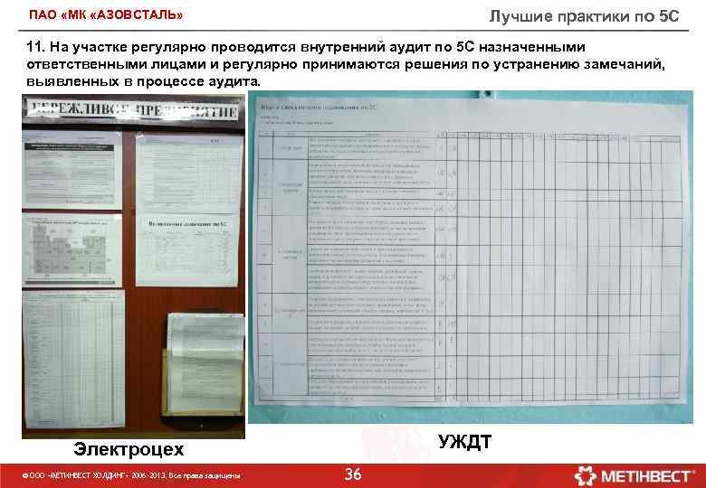 Лучшие практики по 5 С ПАО «МК «АЗОВСТАЛЬ» 11. На участке регулярно проводится внутренний