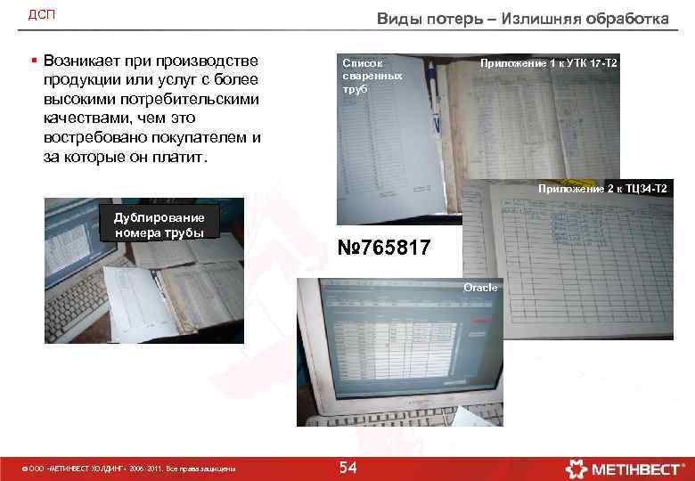 ДСП Виды потерь – Излишняя обработка § Возникает при производстве продукции или услуг с