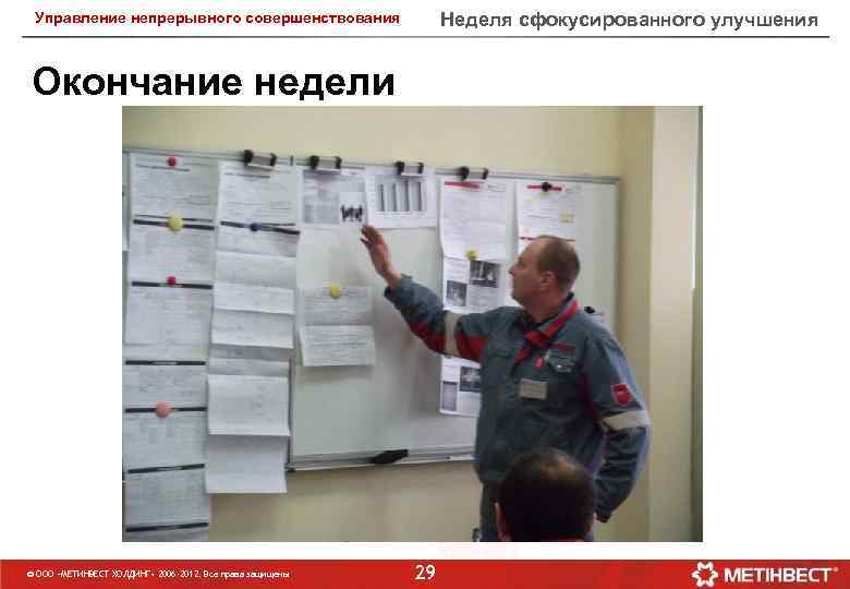 Неделя сфокусированного улучшения Управление непрерывного совершенствования Окончание недели © ООО «МЕТИНВЕСТ ХОЛДИНГ» 2006 -2012.