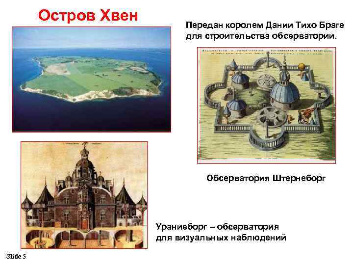 Остров Хвен Передан королем Дании Тихо Браге для строительства обсерватории. Обсерватория Штернеборг Ураниеборг –