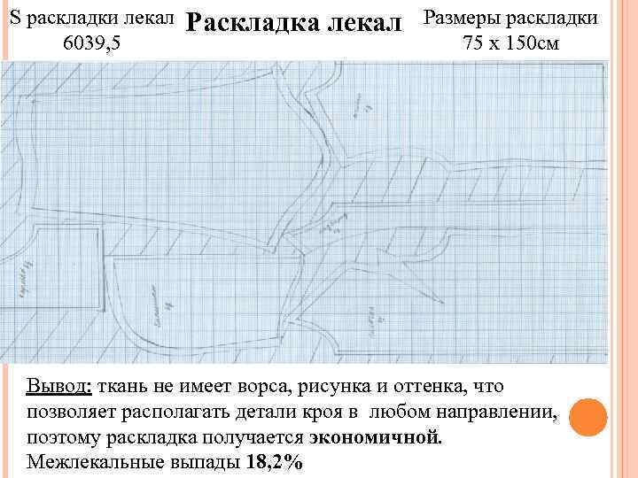 S раскладки лекал Раскладка лекал Размеры раскладки 6039, 5 75 х 150 см Вывод: