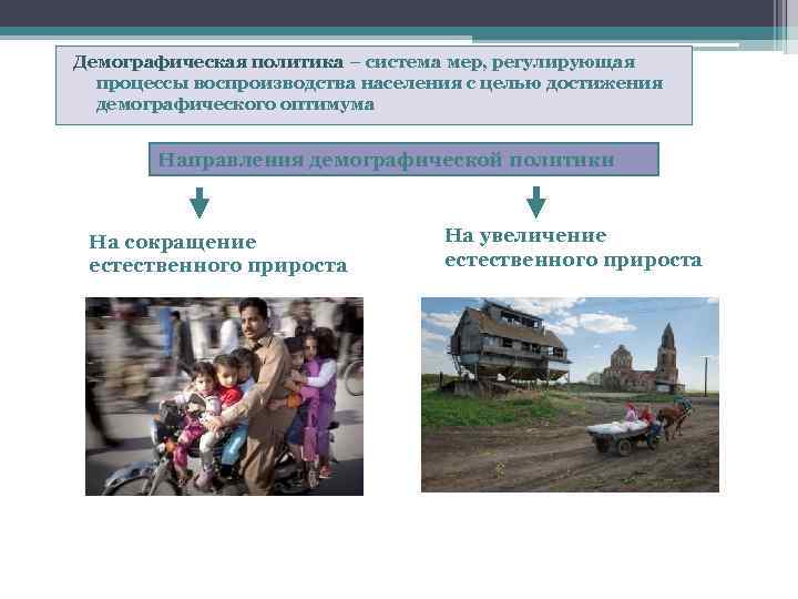 Демографическая политика – система мер, регулирующая процессы воспроизводства населения с целью достижения демографического оптимума