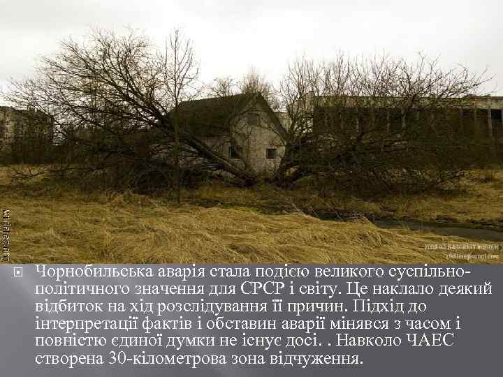  Чорнобильська аварія стала подією великого суспільнополітичного значення для СРСР і світу. Це наклало
