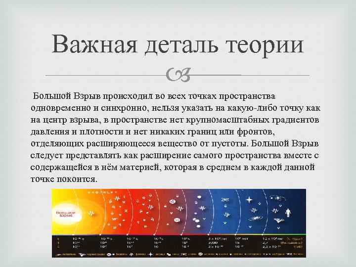 Важная деталь теории Большой Взрыв происходил во всех точках пространства одновременно и синхронно, нельзя