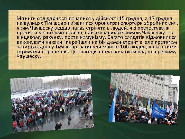  Мітинги солідарності почалися у дійсності 15 грудня, а 17 грудня на вулицях Тімішоари