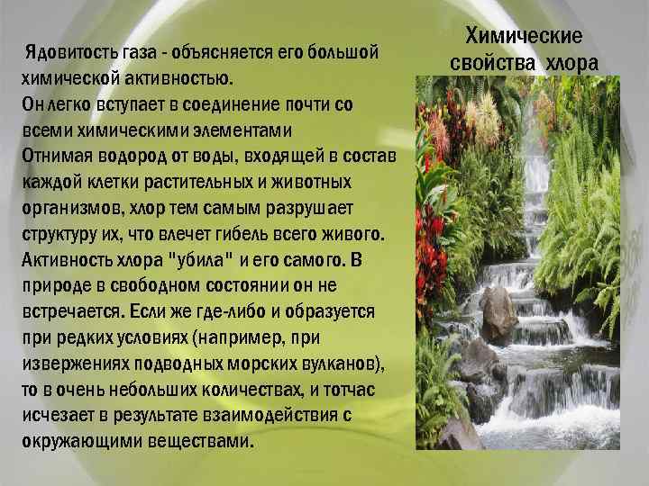 Ядовитость газа - объясняется его большой химической активностью. Он легко вступает в соединение почти