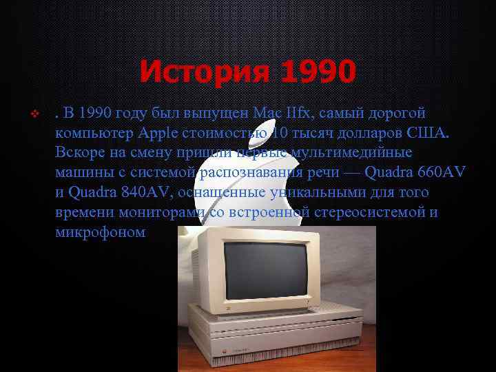 История 1990 v . В 1990 году был выпущен Mac IIfx, самый дорогой компьютер