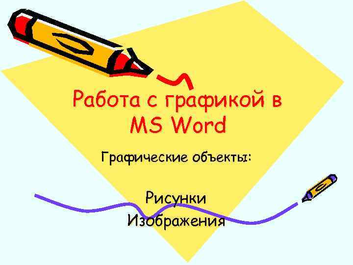 Работа с графикой в MS Word Графические объекты: Рисунки Изображения 