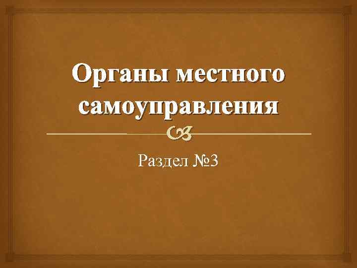 Органы местного самоуправления Раздел № 3 