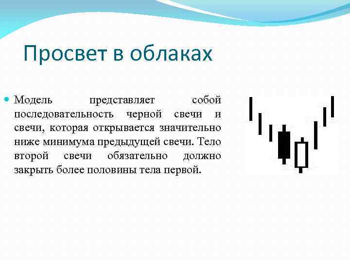  Просвет в облаках Модель представляет собой последовательность черной свечи и свечи, которая открывается