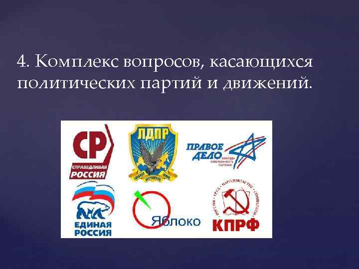 4. Комплекс вопросов, касающихся политических партий и движений. 
