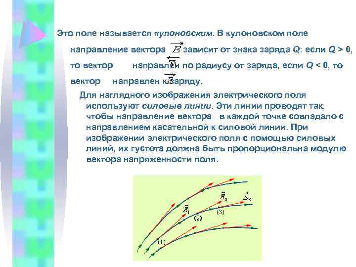 Это поле называется кулоновским. В кулоновском поле направление вектора зависит от знака заряда Q: