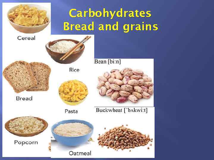 Carbohydrates Bread and grains 