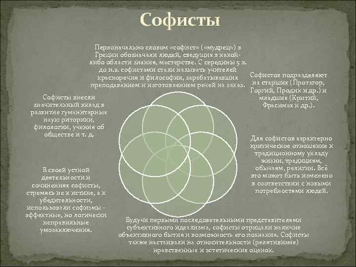  Софисты Первоначально словом «софист» ( «мудрец» ) в Греции обозначали людей, сведущих в