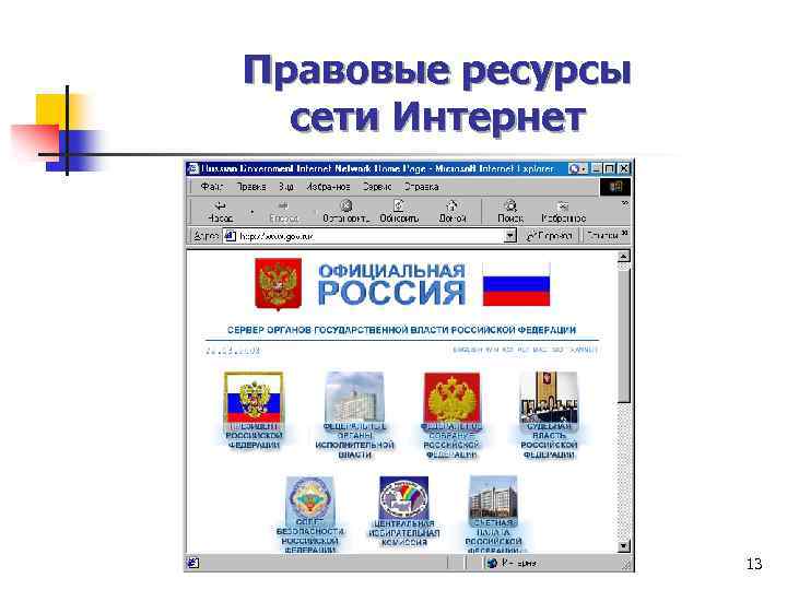 Правовые ресурсы сети Интернет 13 