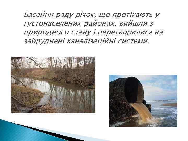 Басейни ряду річок, що протікають у густонаселених районах, вийшли з природного стану і перетворилися