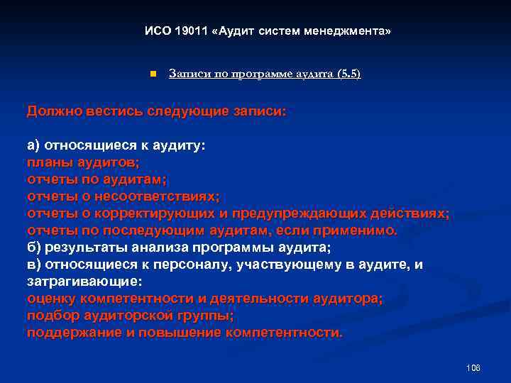 ИСО 19011 «Аудит систем менеджмента» n Записи по программе аудита (5. 5) Должно вестись
