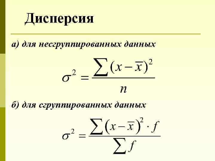 Дисперсия а) для несгруппированных данных б) для сгруппированных данных 