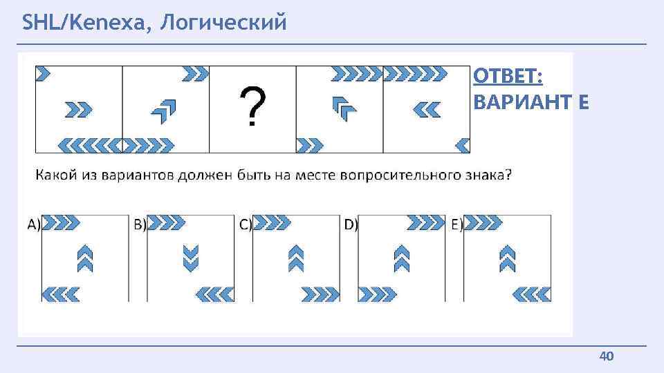 SHL/Kenexa, Логический ОТВЕТ: ВАРИАНТ Е 40 