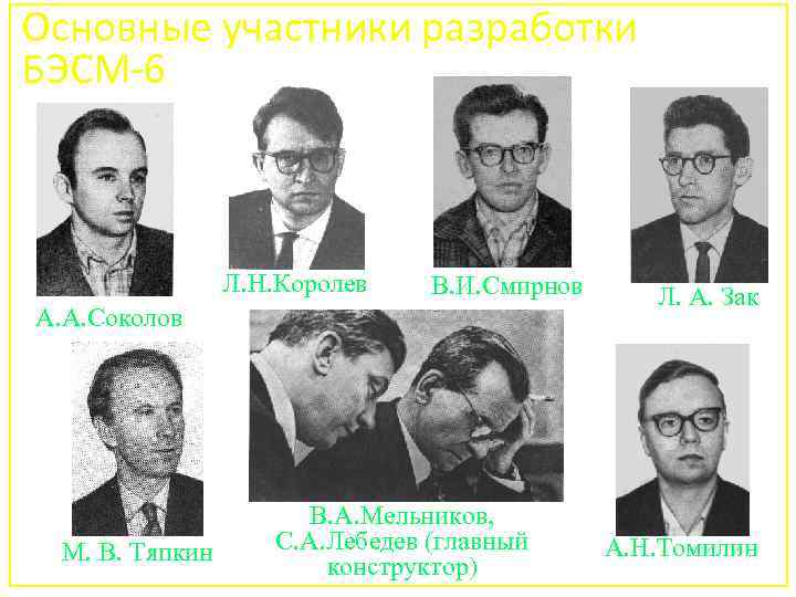 Основные участники разработки БЭСМ-6 Л. Н. Королев В. И. Смирнов А. А. Соколов М.