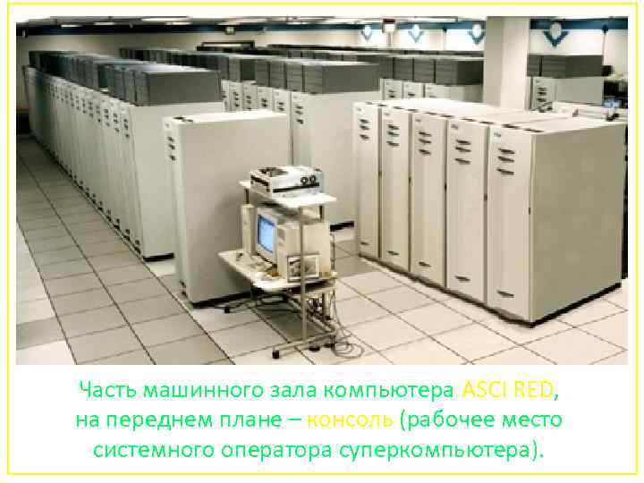 Часть машинного зала компьютера ASCI RED, на переднем плане – консоль (рабочее место системного