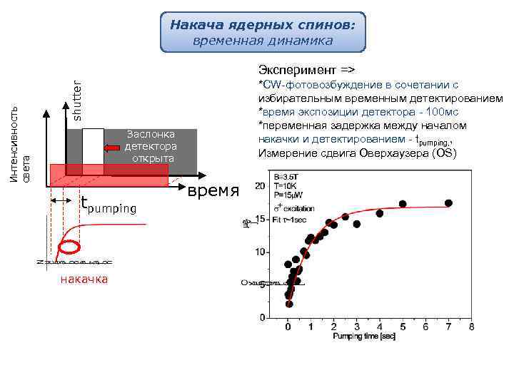 Накача ядерных спинов: временная динамика *CW-фотовозбуждение в сочетании с избирательным временным детектированием *время экспозиции