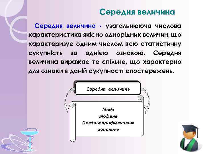 Середня величина - узагальнююча числова характеристика якісно однорідних величин, що характеризує одним числом всю