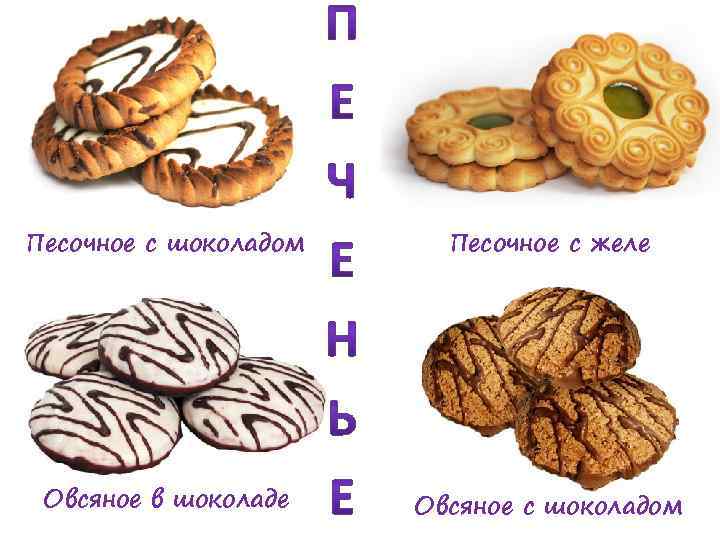 Песочное с шоколадом Песочное с желе Овсяное в шоколаде Овсяное с шоколадом 