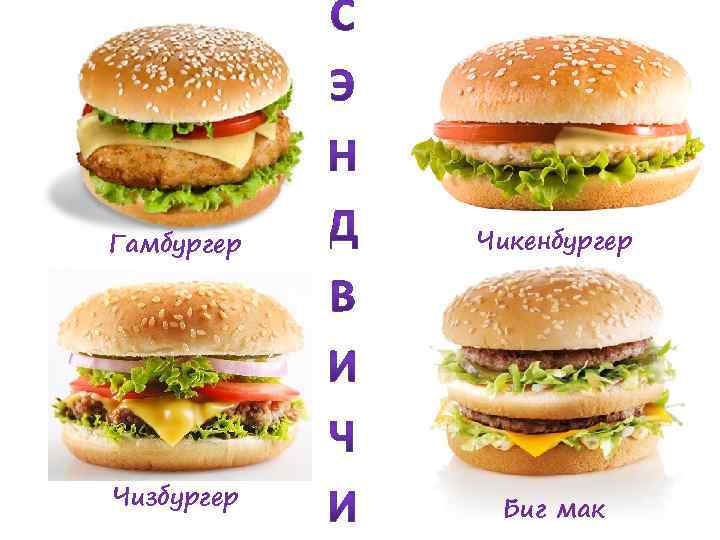 Гамбургер Чикенбургер Чизбургер Биг мак 